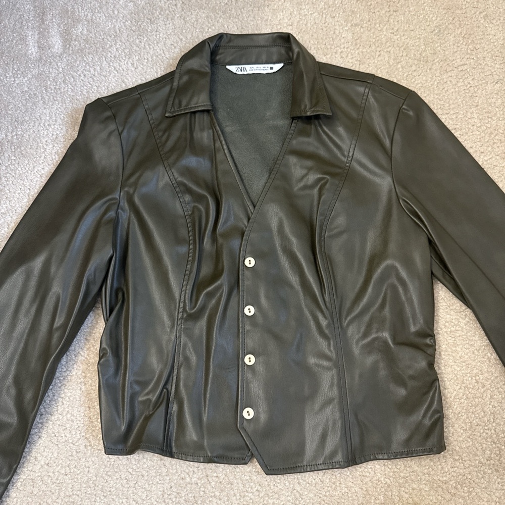 Zara Dark Green Faux Leather Jacket